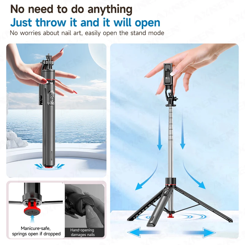 68.9in Auto Pop Up Tripod Selfie Stick Magnetic Bluetooth Remote All-in-one Tripods Smartphone Holder for Shooting Vlog Video