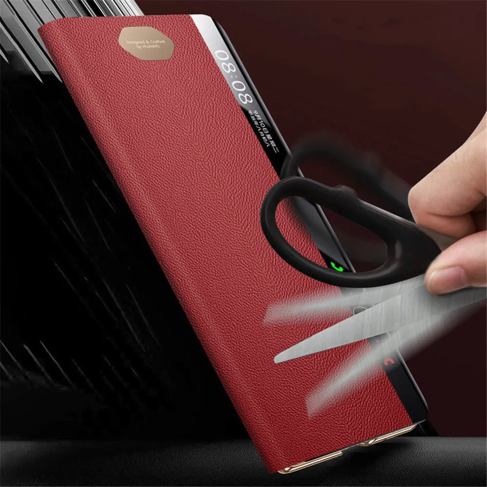 Natural Cowhide Leather Flip Case For Huawei Mate XT XTs Window View Business Cover