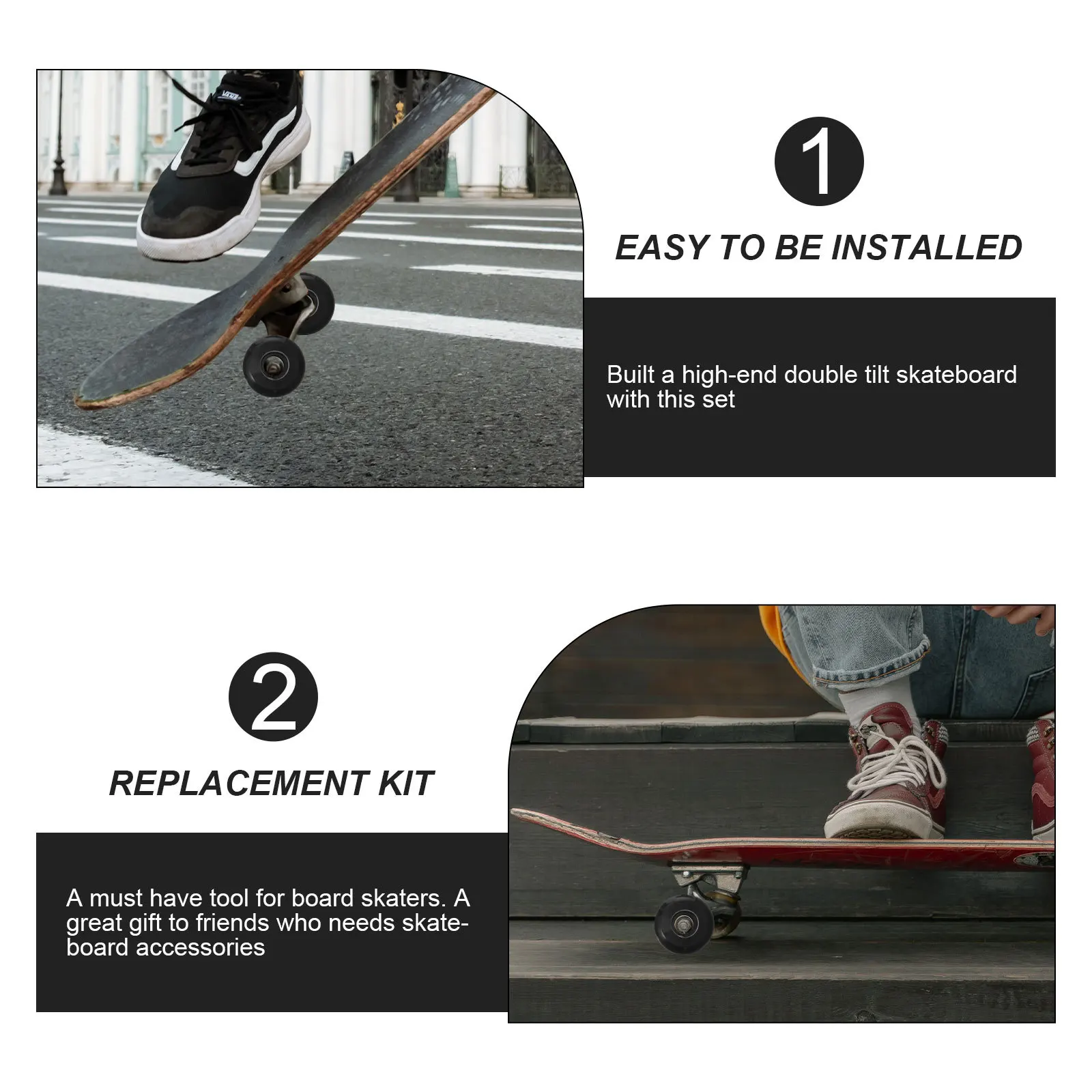 

1Set Skateboard Bridge Accessories Professional Grade Aluminum Kit with Bearings Wheels Brackets Complete Repair Replacement