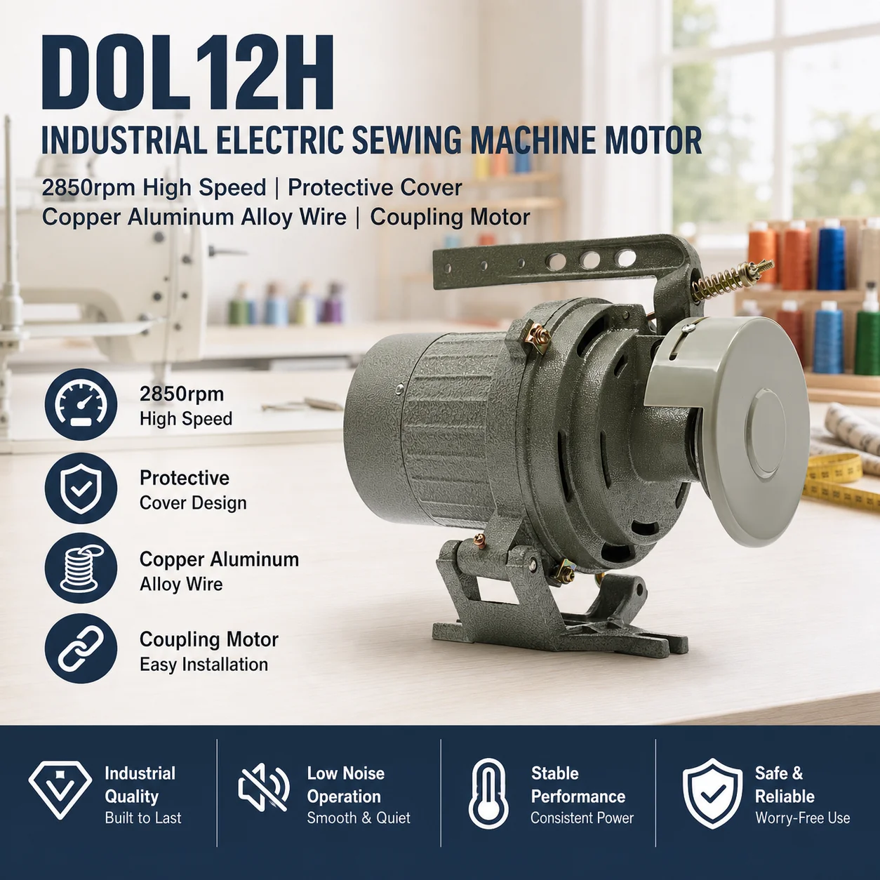 Moteur de machine à coudre électrique industrielle DOL12H 2850 tr/min, norme européenne, avec couvercle de protection, moteur à accouplement en fil de cuivre et alliage d'aluminium pour machines à coudre