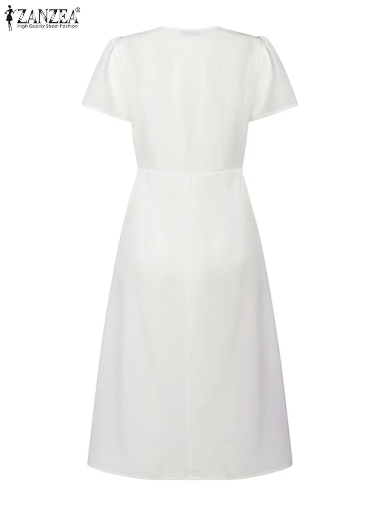 ZANZEA-Robe Longue Décontractée à Manches Courtes pour Femme, Imprimé Floral, Simple Poitrine, Mi-Longue, Élégante, Fente Latérale, Été 2024