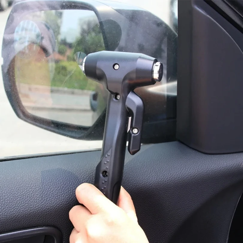 Martillo de seguridad de metal para coche, martillo de escape multifuncional para ventana de coche, rompecristales con cortadores