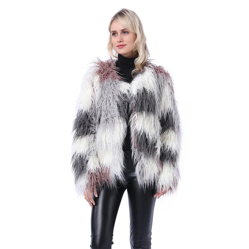 European and American Unicorn Fur Integrated Women's Clothing Medium and Long Plush Fur Coat