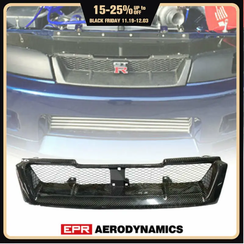 

For Nissan R33 Skyline GTR (GTR Only)OE Style Carbon Fiber Glossy Finished Front Bumper Grill Exterior Car accessories Body kit