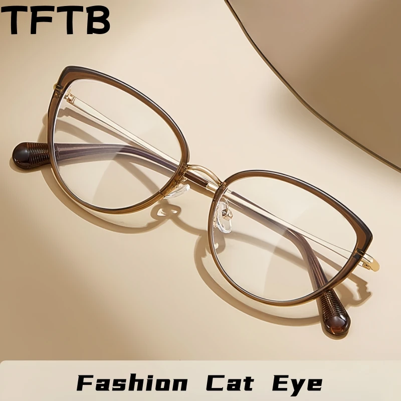 

TFTB Fashion Trend Women's Cat Eye Glasses Retro Ultra Light TR90 Alloy Retouch Face Optical Prescription Eyeglasses Frame TQ570