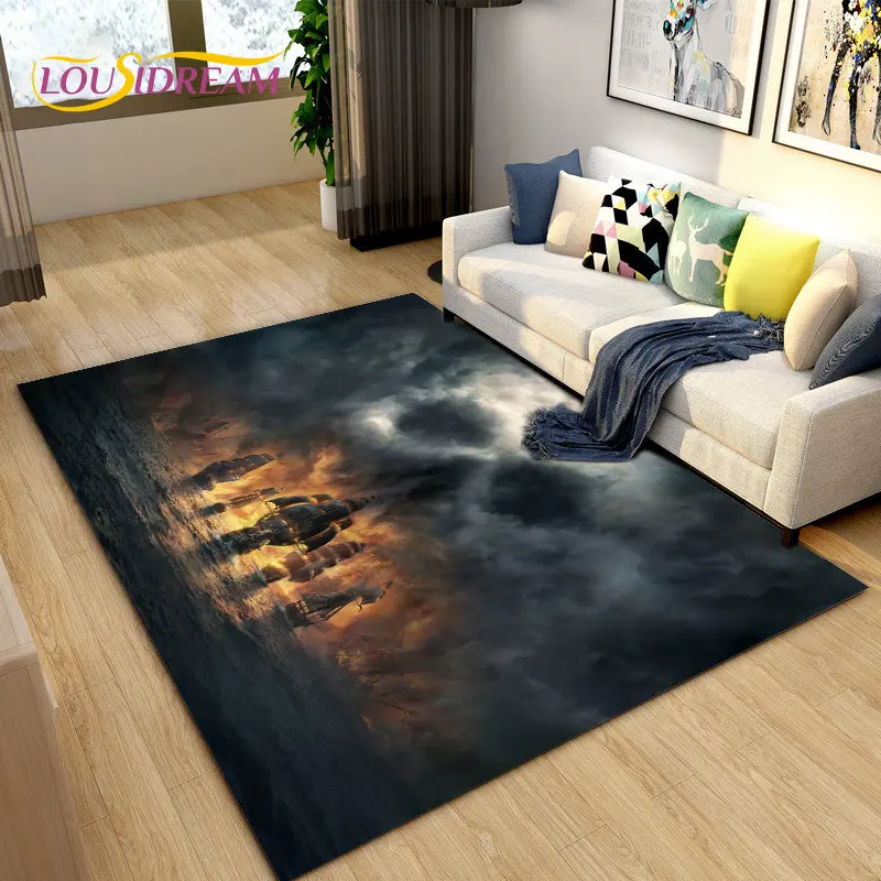 3D A Pirate Boat,Barque,Boat Area Rug Large,Carpets Rug for Living Bedroom Sofa Doormat Decoration,Kids Play Non-slip Floor Mat