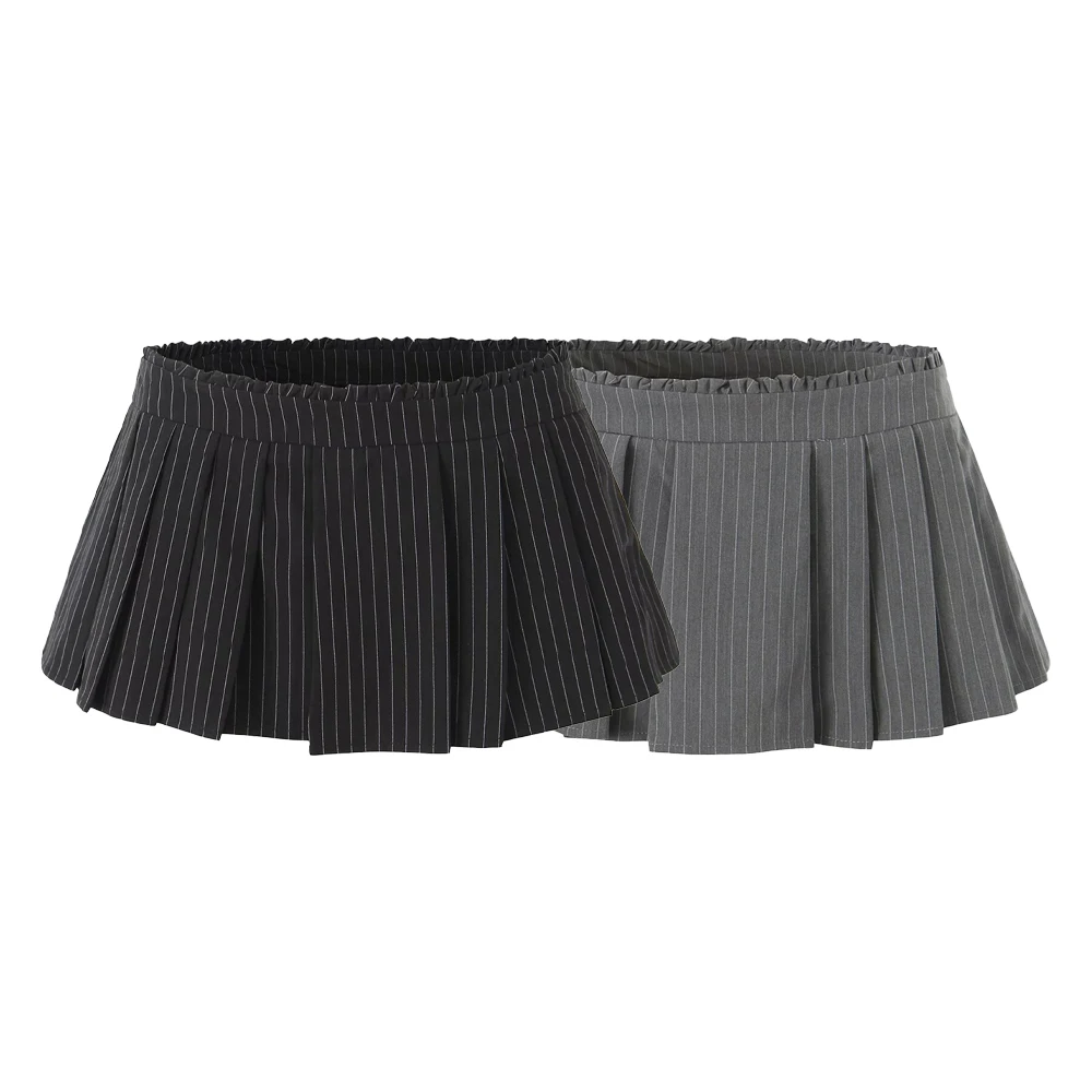 

Retro Slimming Mushroom Edge Striped Mini Half Skirt Autumn/Winter New Mid Waist Ruffle Skirt for Women