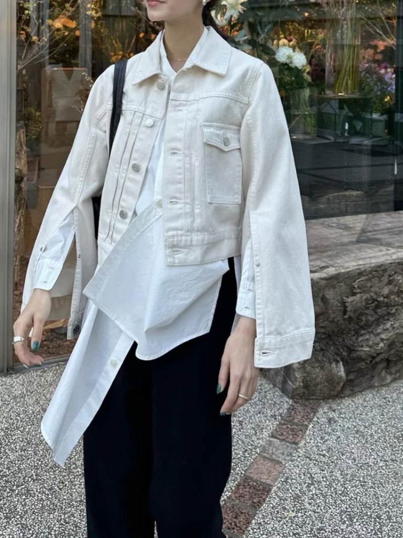 2024 Spring New Vintage Casual Jeans Jacket Women Turn-down Collar Loose Sleeve Fashion Denim Coat Japanese All-match Outwears