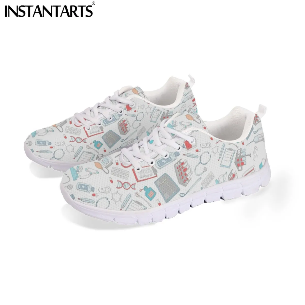 INSTANTARTS Cute Cartoon Nurse Shoes Paramedic Nursing Shoe for Women Female Running Sneakers Light Mesh Flats Girls Footwear