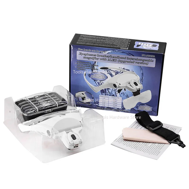 

Dual LED Light Multi-Lens Replacement Head-Mounted Repair Reading Magnifying Glass Lighting Glasses 5 Brother Lens