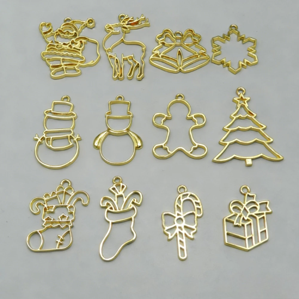 

5PCS Christmas Gift Packaging Accessories, Hollow Zinc Alloy Metal Frame Pendants for DIY Handmade Jewellery Making Materials