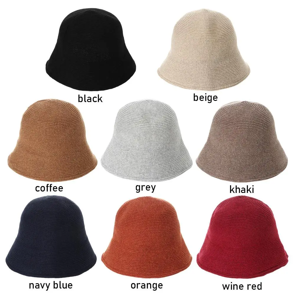 Bucket hat Women\'s Versatile Basin Hat Korean Fashion Japanese Hat Retro Autumn and Winter Knitted Bucket Hat Fashion Sunscreen