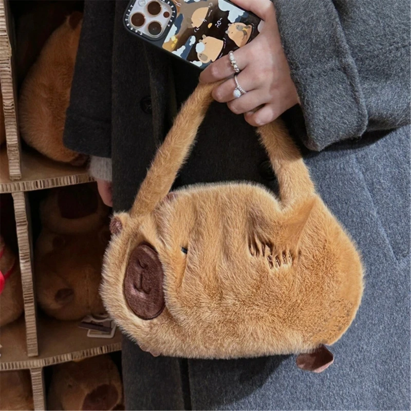 Tas Tangan Mewah Dompet Tas Bahu Boneka Hewan Capybara Kartun Lucu untuk Wanita