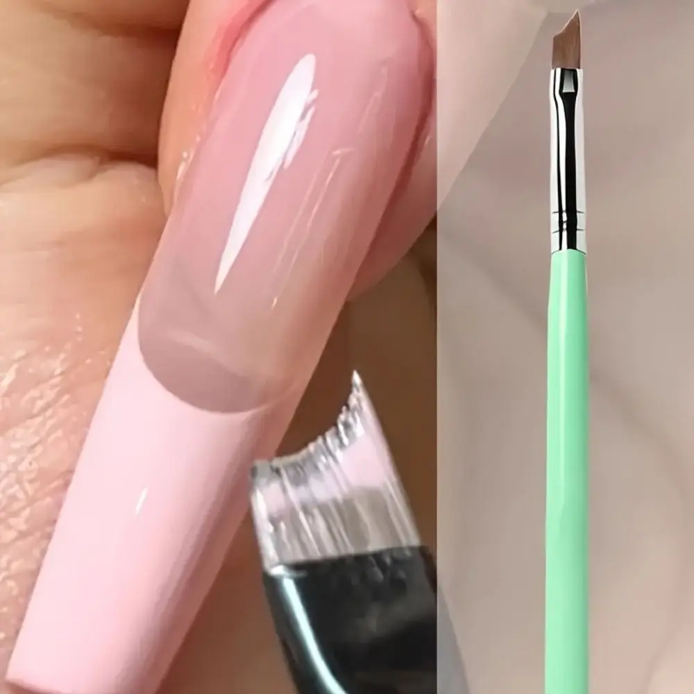 Pinceles grandes para manicura francesa con contorno de arco, forma de media luna, mango plateado y negro, bolígrafos para pintura francesa, puntas francesas oblicuas