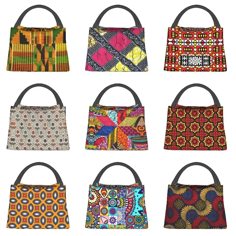 African Kente Cloth Design Lunch Boxes for Traditional Africa Ethnic Pattern Cooler Thermal Food Insulated Lunch Bag Container