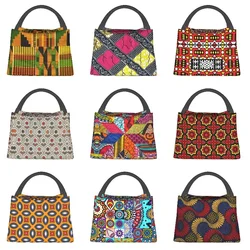 African Kente Cloth Design Lunch Boxes for Traditional Africa Ethnic Pattern Cooler Thermal Food Insulated Lunch Bag Container