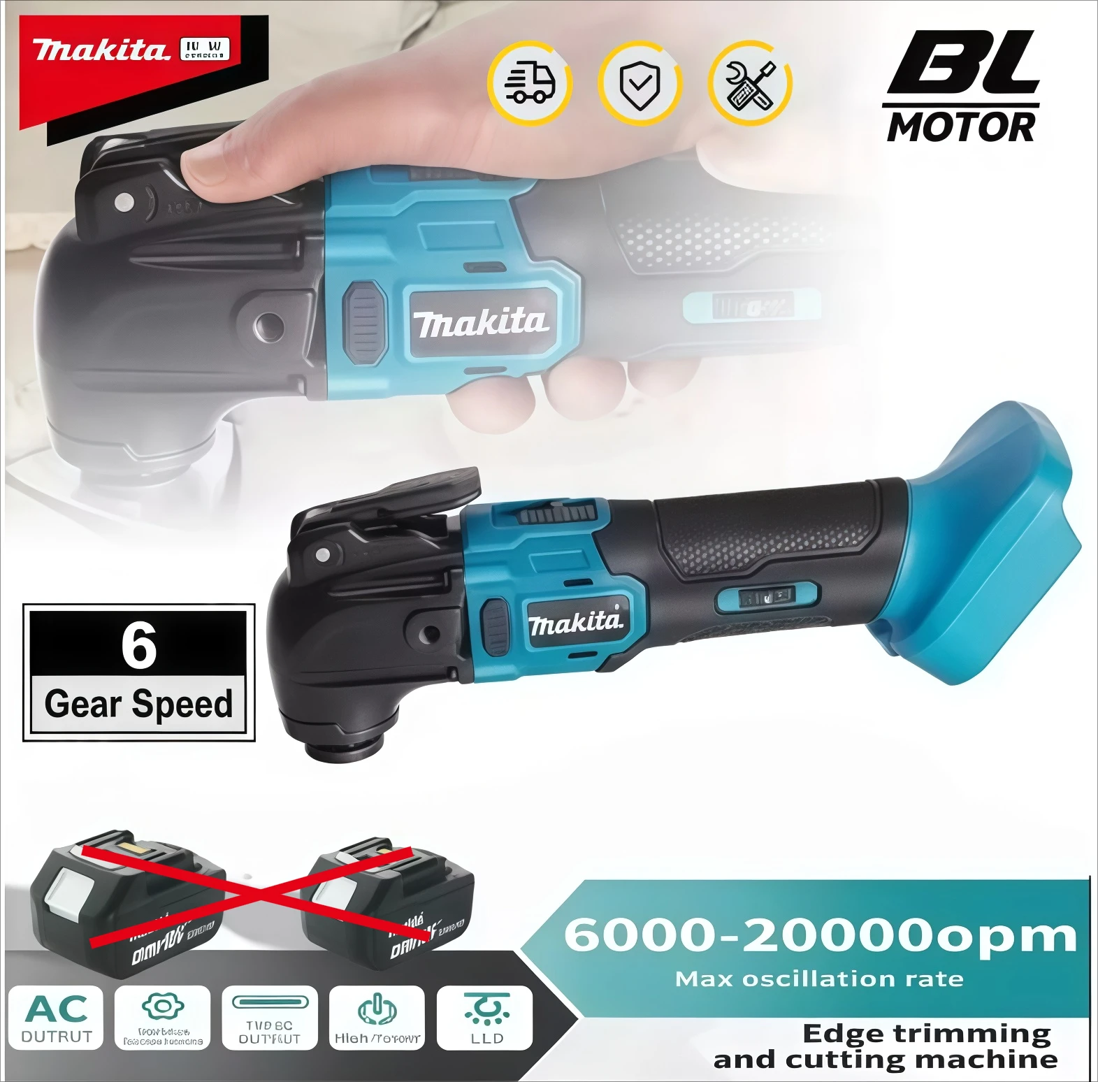 

Многофункциональный осциллирующий инструмент Makita 18V Renovator с бесщеточным двигателем и быстрым креплением, совместимый с электрическим триммером