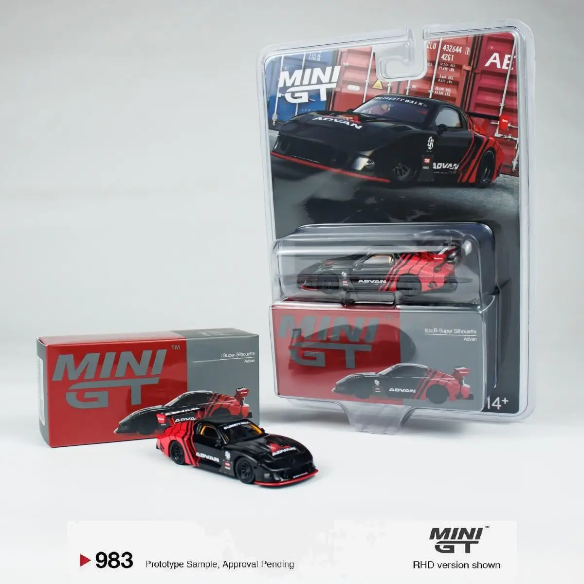 TSM MINIGT 1:64 983 BL minigt RX-7 LB-Super Silhouette Advan Blister Packaging Die-cast Alloy Car Model Collection Gift