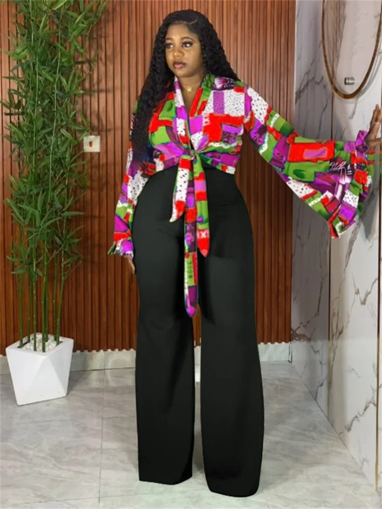 Wmstar بالإضافة إلى حجم قطعتين مجموعات بالجملة طويلة الأكمام طباعة بلوزات وسراويل واسعة الساق مطابقة دعوى الخريف الملابس دروب شوبينج