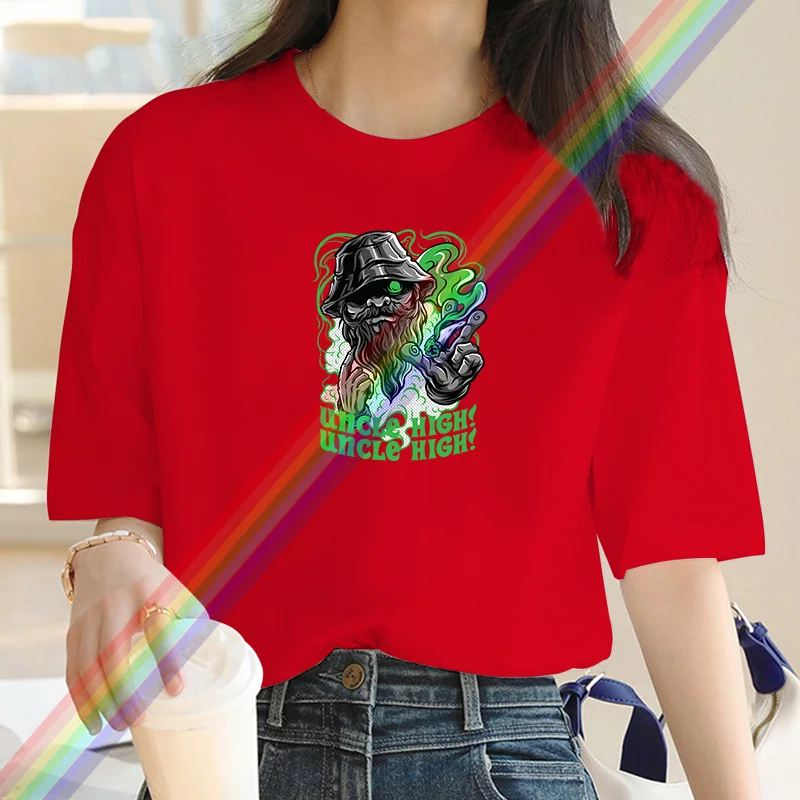 Camiseta de dibujos animados 100% algodón para mujer, top informal de manga corta, Camiseta de cuello redondo de gran tamaño, ropa de calle