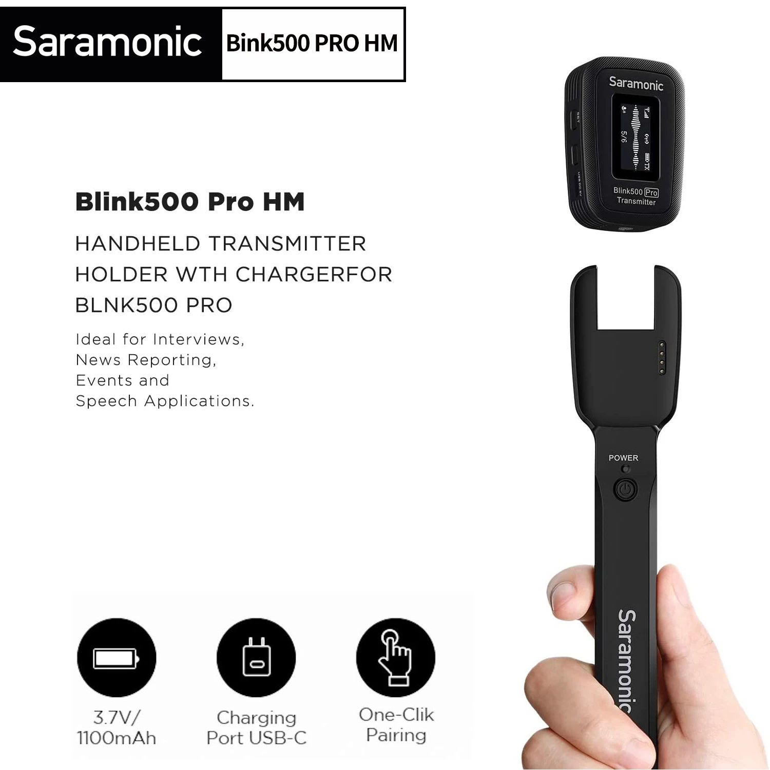 

Saramonic Blink500 Pro HM Rechargeable Handheld Mic for Blink500 Pro B1 B2 Transmitter TX ENG EFP Interview Report Film Making