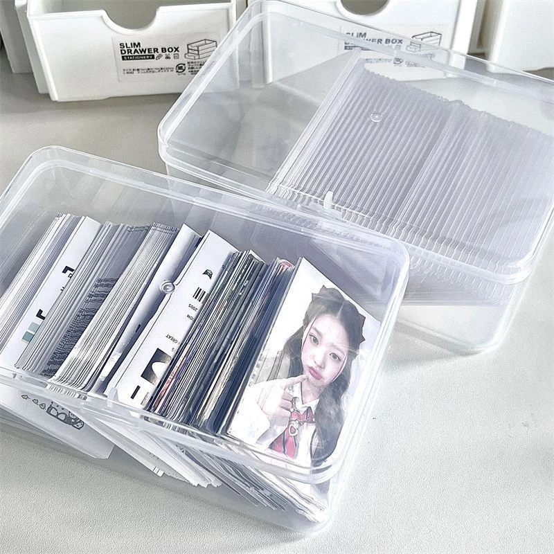 Cream Transparent Storage Box Flip Lid Desktop Organiser Photographic Card Storage Sort Hair Jewellery Jewellery Organiser