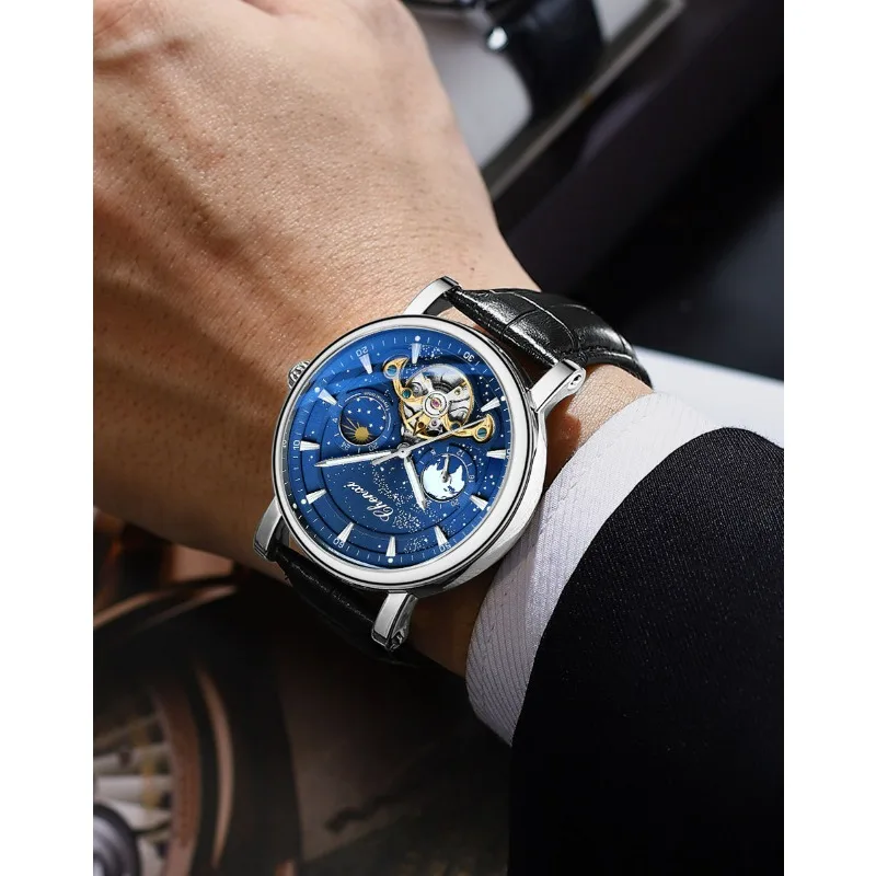 

Автоматические механические часы — бестселлер Galaxy Moon-Phase Skeleton Tourbillon, светящиеся деловые мужские часы
