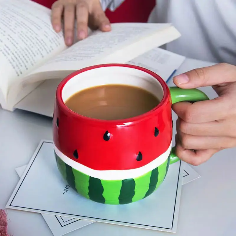 Creative Red Watermelon Cup Ceramic Net Red Mug Drinking Water Family Lovely Coffee Milk Cup Kawaii Mug