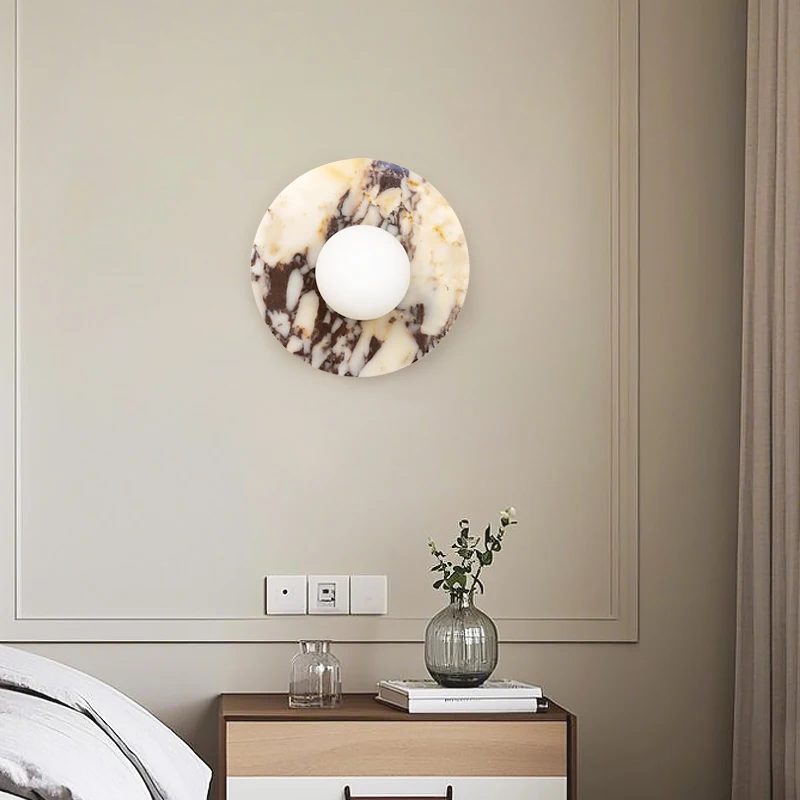 

Modern Bulgari Stone Luxury Indoor Wall Lamp Dining Room Living Room Bedroom Corridor Round Glass Wall Light