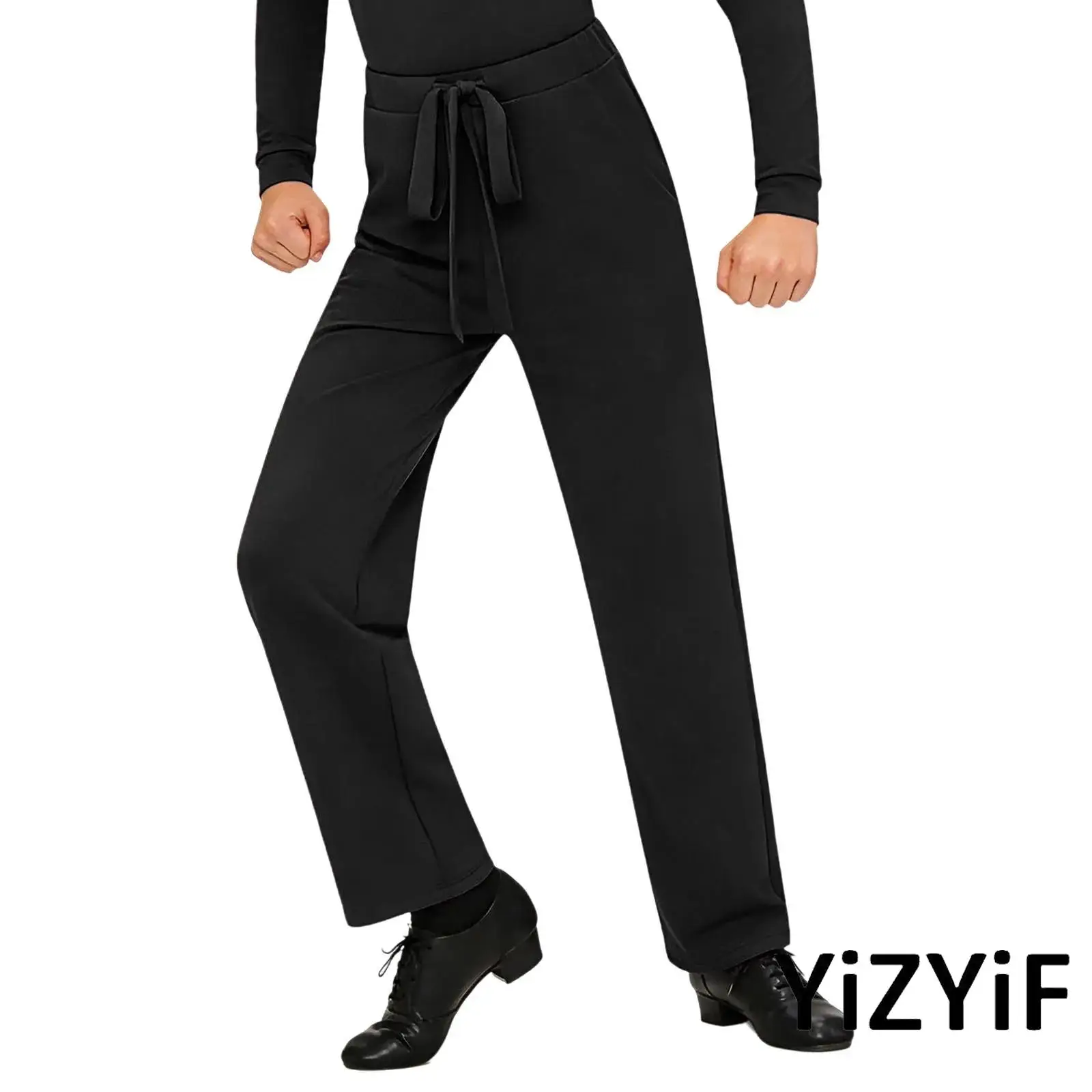 

Kids Boys Profession Salsa Tango Dance Pants Elastic Waistband with Drawstring Trousers for Latin Dance Practice And Performance