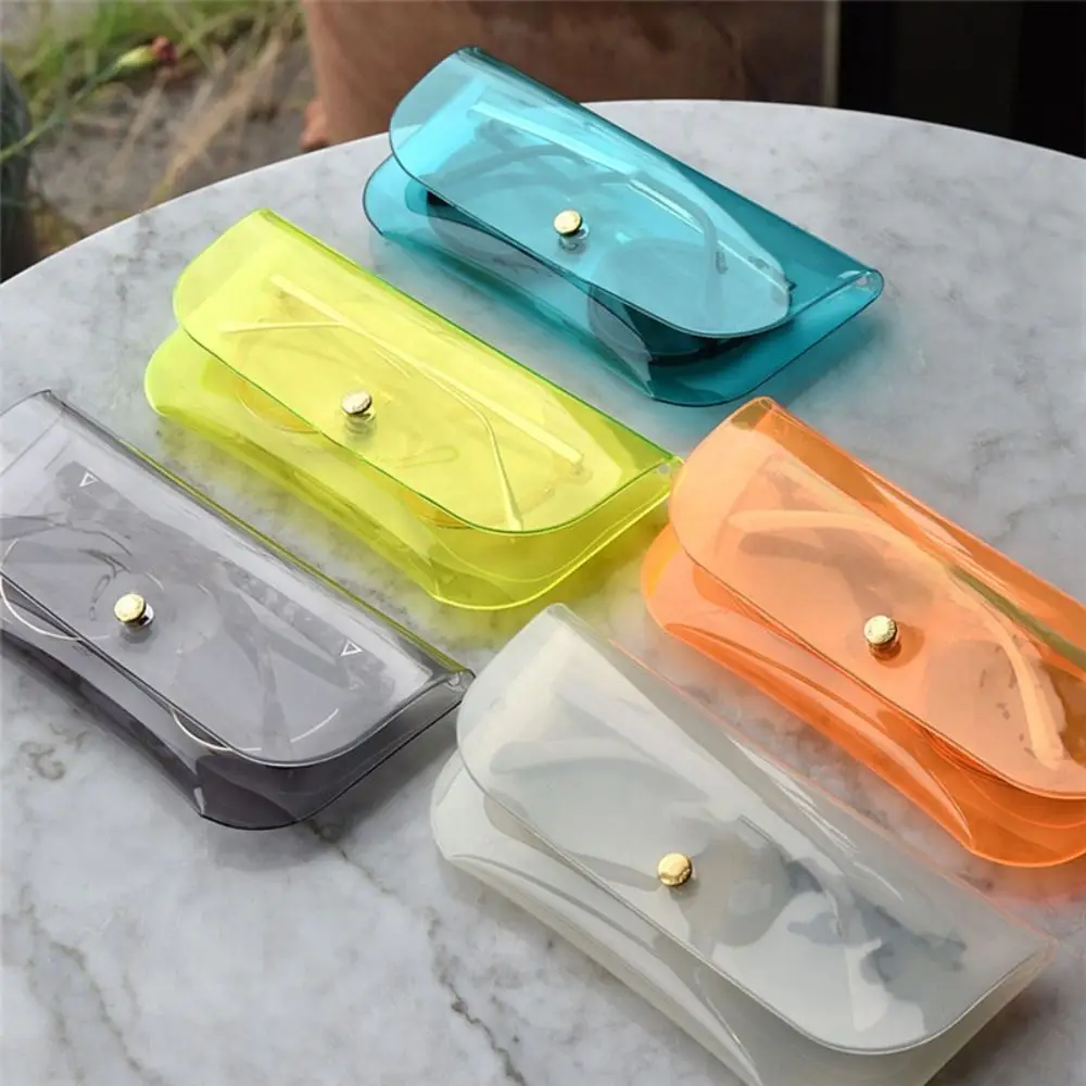 

Transparent PVC Eyeglass Case Portable Multicolor Rectangular Button Closure Sunglass Bag for Men Women Travel Eyewear Container