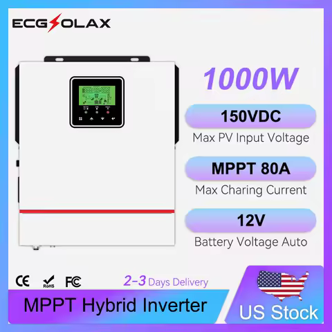 ECGSOLAX 1KW Hybrid Solar inverter 12V Single-phase 220Vac With MPPT 80A Charger Solar Off-grid Hybrid inverter Max PV 150VDC