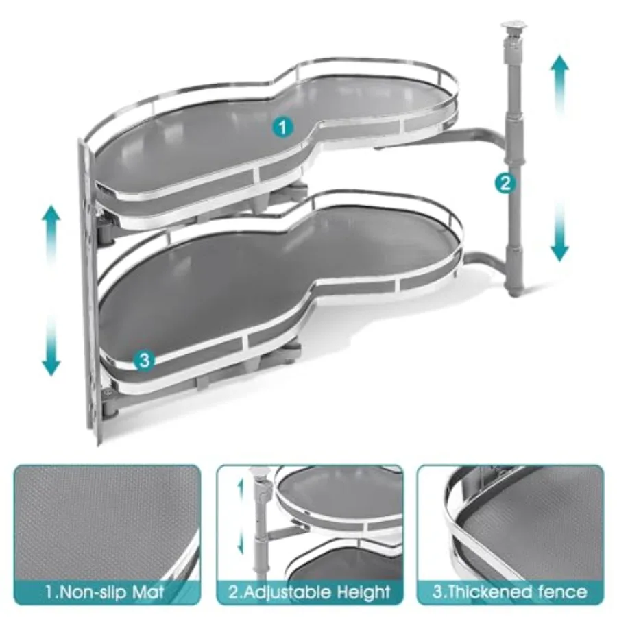 Blind Corner 2 Tier Adjustable Swing Pull Out Organizer With Strong Load Bearing Smoothly Rotation Maximizes Space Wide Usage F