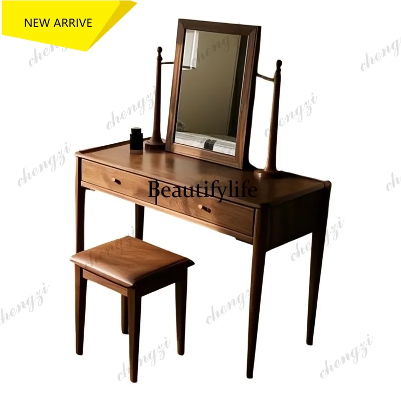 

D178 New Chinese light luxury walnut dresser solid wood dresser texture with mirror dressing cabinet