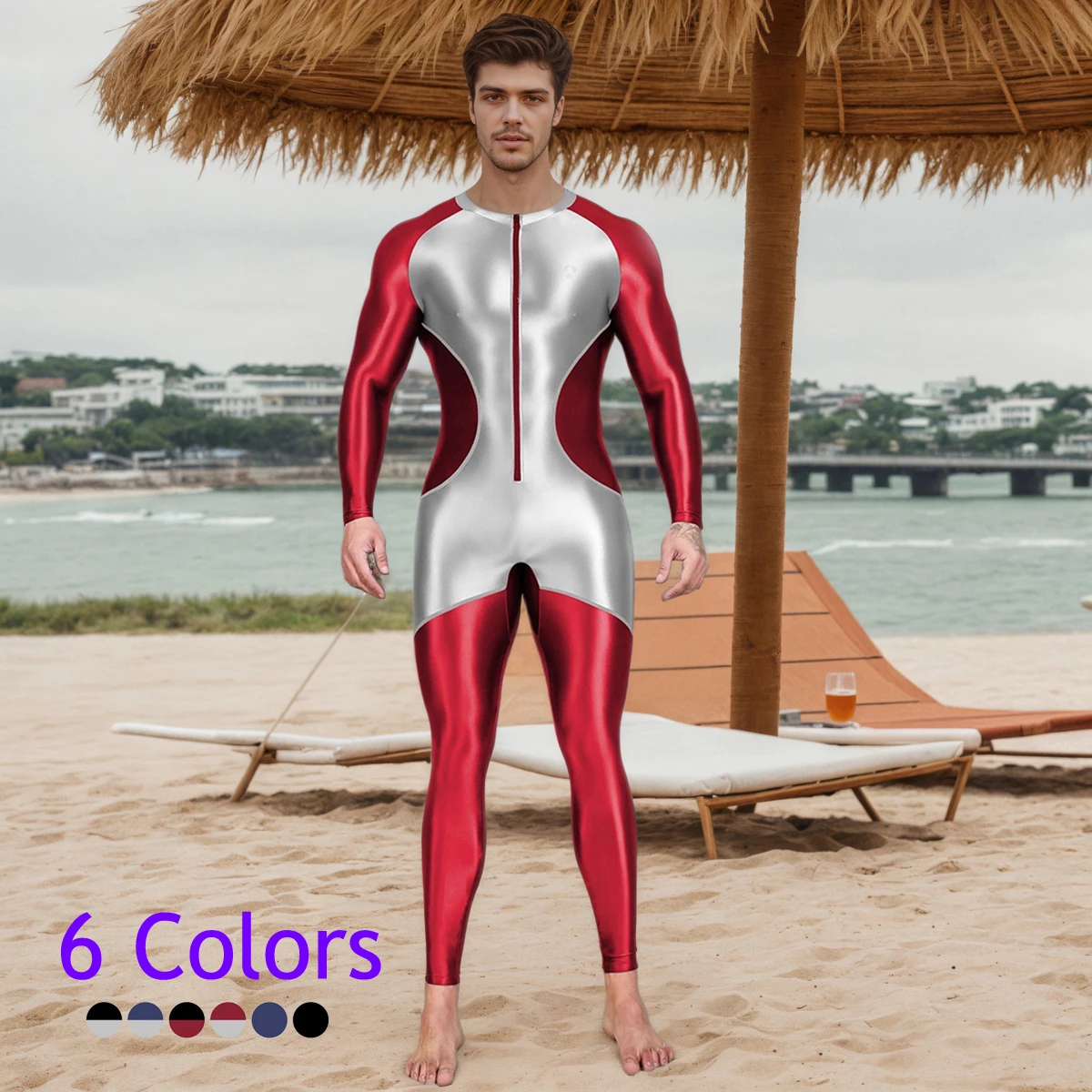 

AMORESY мужской масляный глянцевый спандекс передняя молния купальник для дайвинга спортивный спортивный костюм для спортзала комбинезон боди спортивная одежда косплей