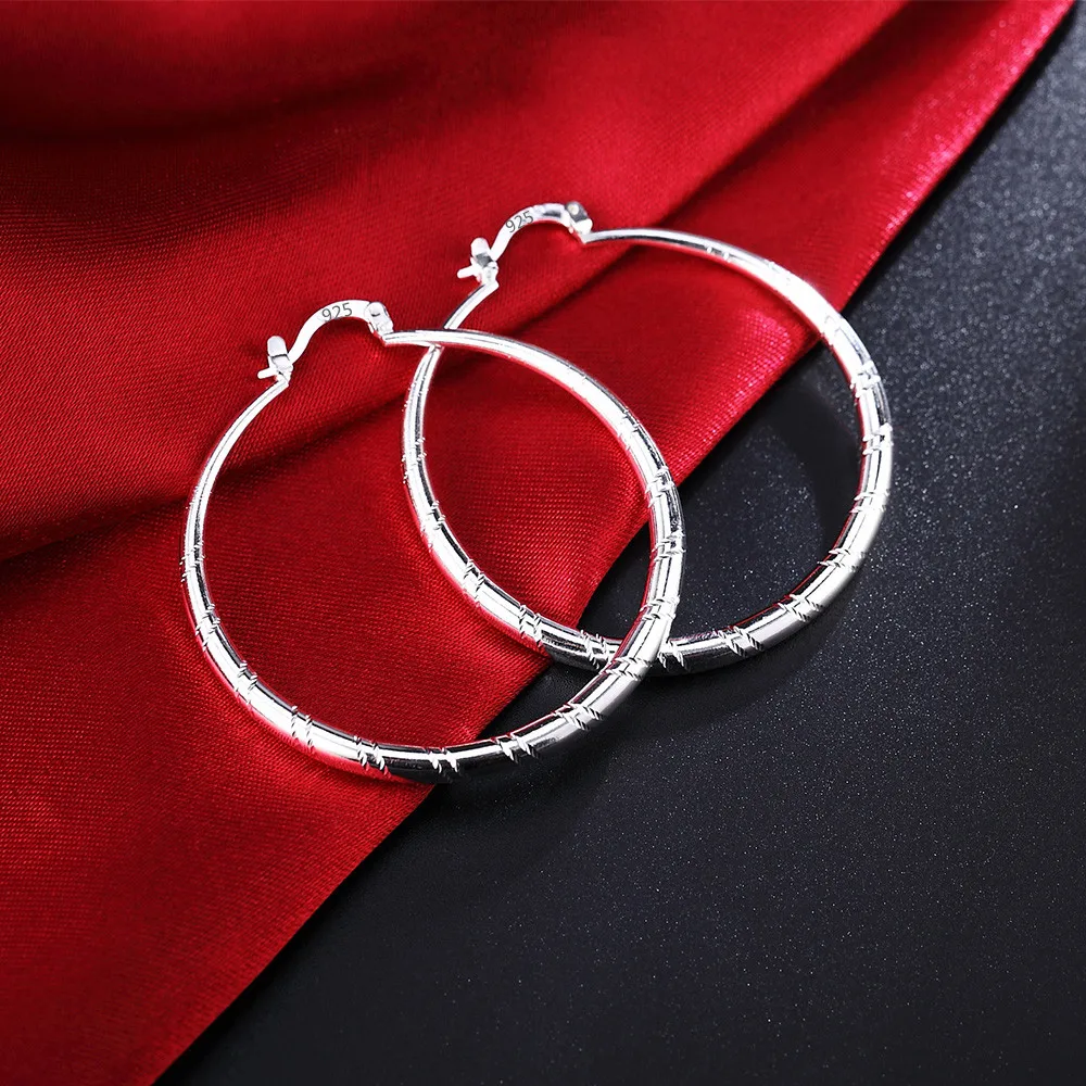 Noble 3/4/5/6cm Big Circle 925 Sterling Silver Hoop Earrings For Women Fashion Party Wedding Jewelry Charms Christmas Gift