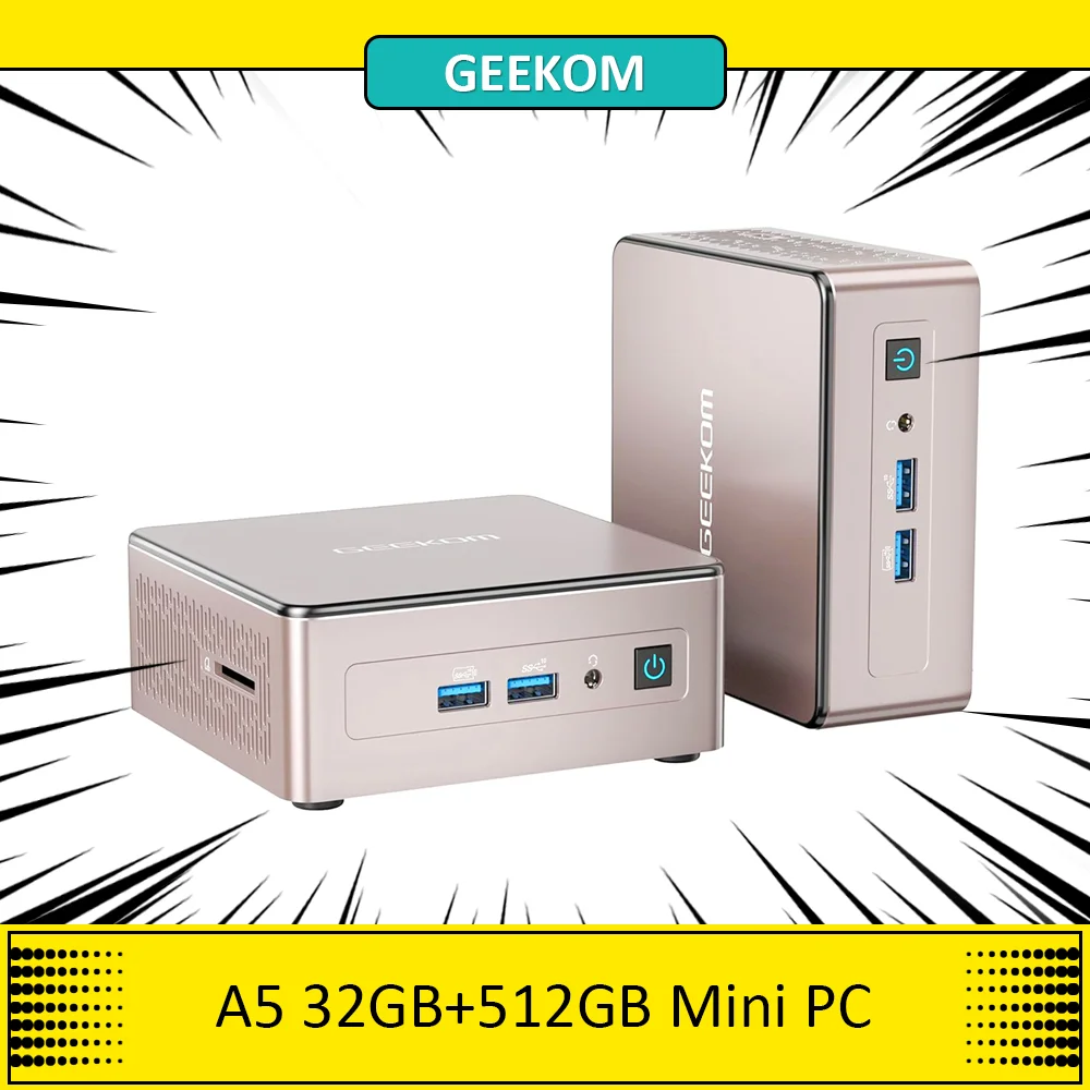 GEEKOM A5 Mini PC, AMD Ryzen 7 5800H 8 Cores Up to 4.40GHz, 32GB RAM 512GB SSD, WiFi 6 Bluetooth 5.2, 2*USB3.2 Type-C + 2*HDMI2.