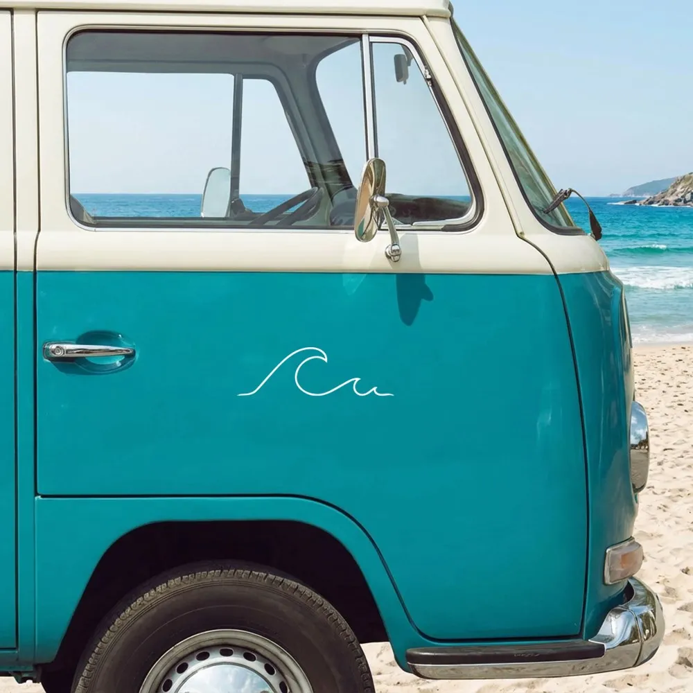 

Виниловые наклейки Waves Camper для кемпинга, автомобилей, внедорожников, фургонов, декоративные стикеры, аксессуары с контурной резкой