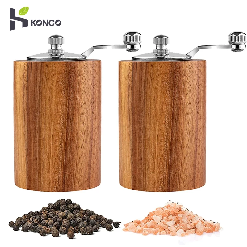 

Wood Salt and Pepper Grinder Mills Sets Wooden Shakers with Adjustable Ceramic Core Manual Salt Grinder Refillable Pepper Mill