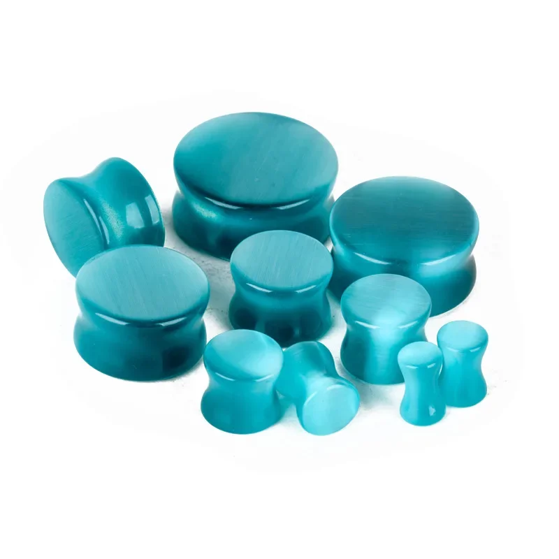 2 Pack Blue Round Ear Plugs Stretch Opal Ear Gauge Earrings Men Women Opal Piercing Ear Expander Body Piercing Jewelry