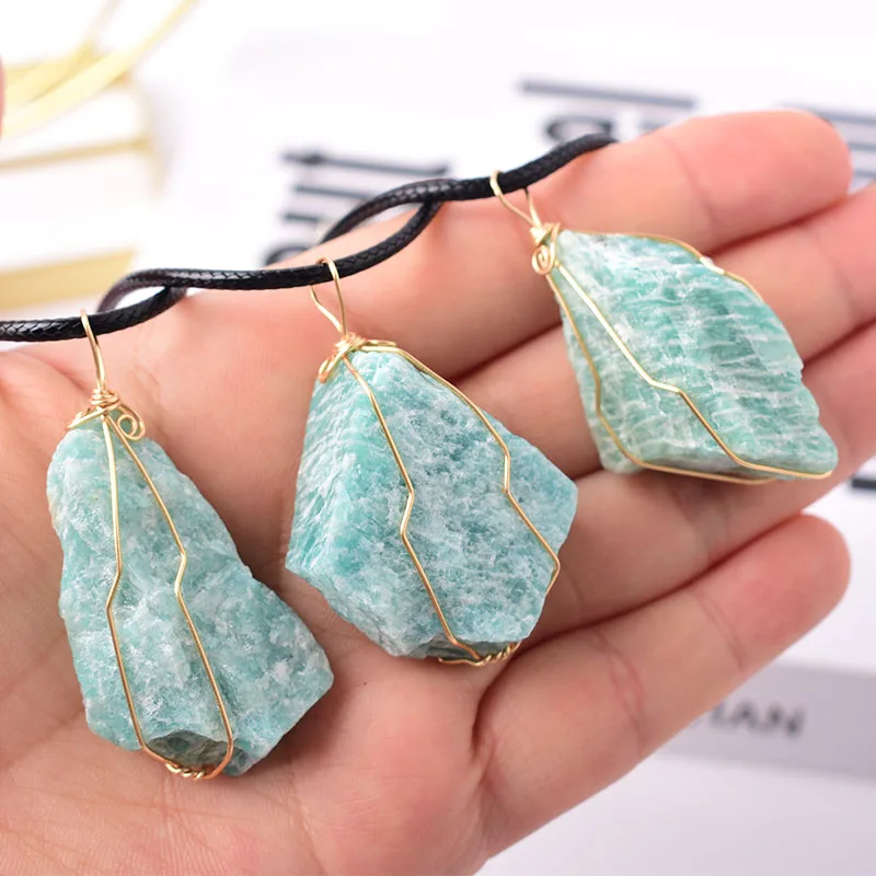 Natural Crystal Raw Stone Handmade Amazonite Necklace Raw Crystals Pendant Healing Quartz For Men Women Mineral Jewelry Gift