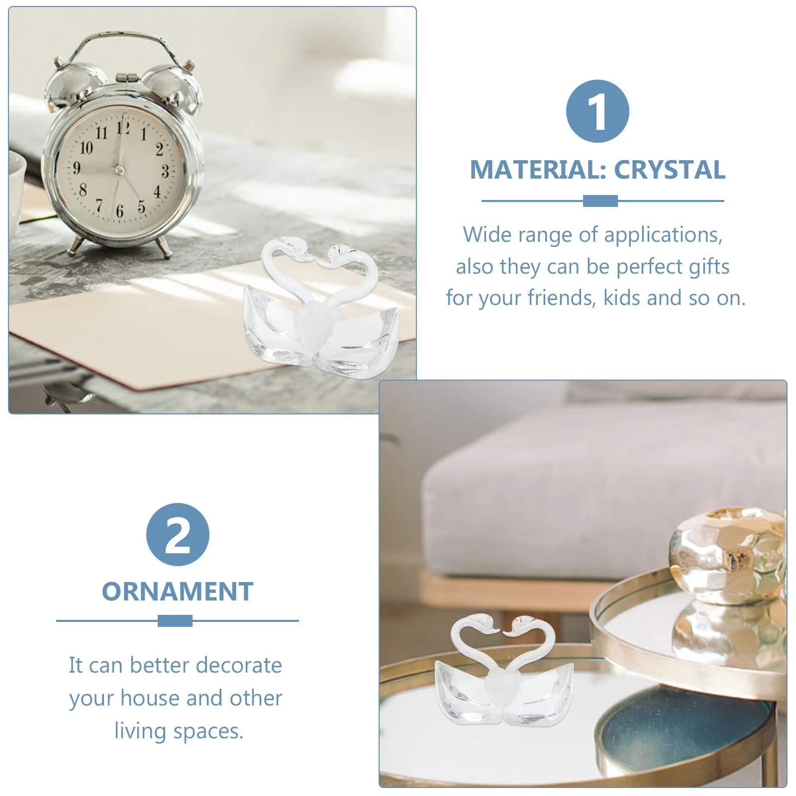 

iFundom Kiss Swan Crystal Figurine Ornament White Garden Statue Animal Table Decor Dining Room Paperweight Gift for