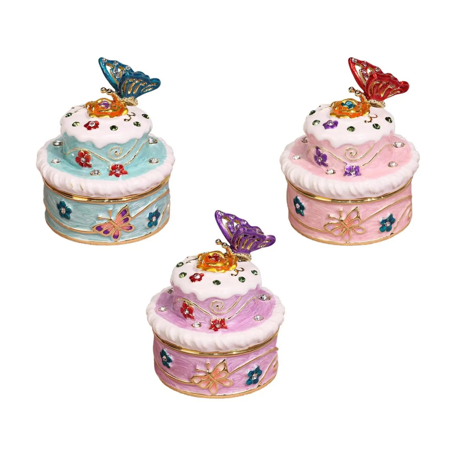 

Cake Sculpture Decor Portable with Lid,Ornament Alloy Accessory Gifts,Jewelry Box Organizer Display Case for Earrings Mom