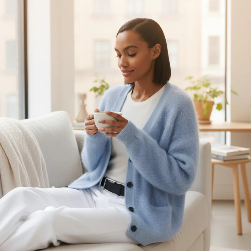 

Осень-зима женский свитер оверсайз кардиган из искусственного меха норки с текстурой пуговиц дизайн свободного покроя мягкая вязка повседневный модный стиль