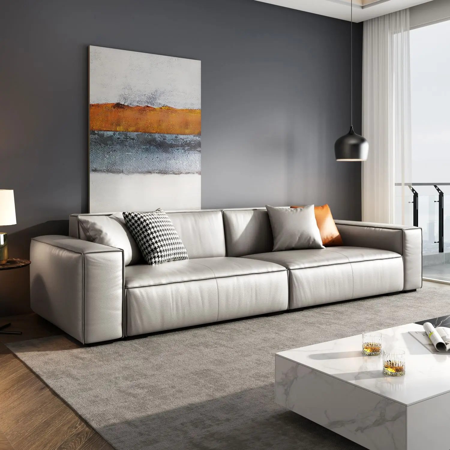 ！@Best Seller Top Layer Cowhide Nordic Sofa 2 Seater Modern Luxury Living Room Sofas Small Home Furniture Leather Sofa Sets