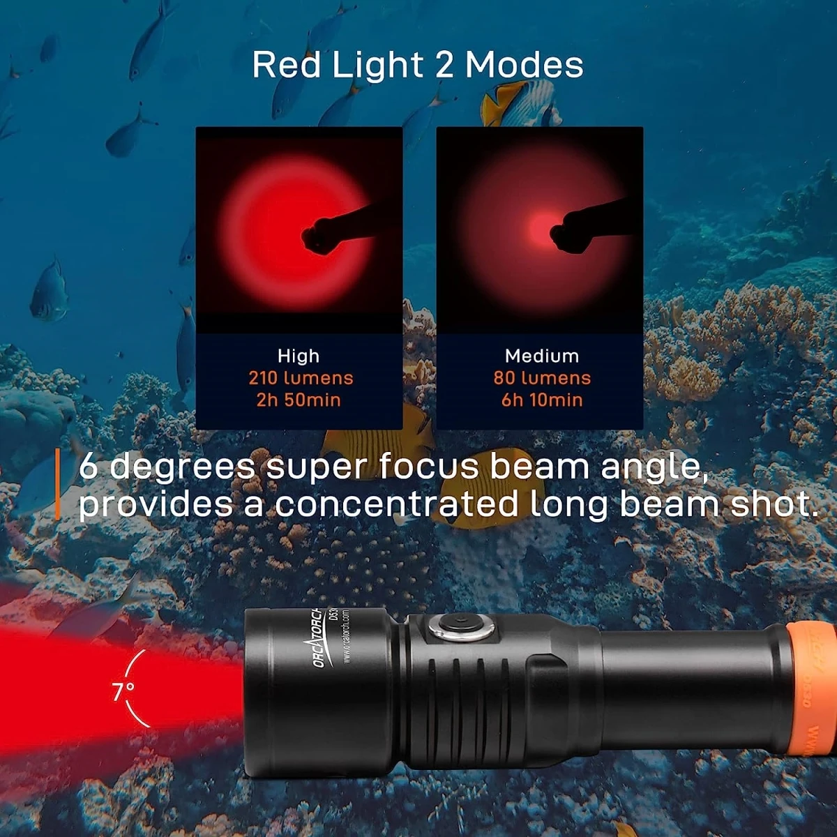 ORCATORCH D530 Plongée professionnelle lampe de poche Plongée sous-marine lumière Lampes de poche LED haute puissance Torche Rechargeable de plongée sous-marine