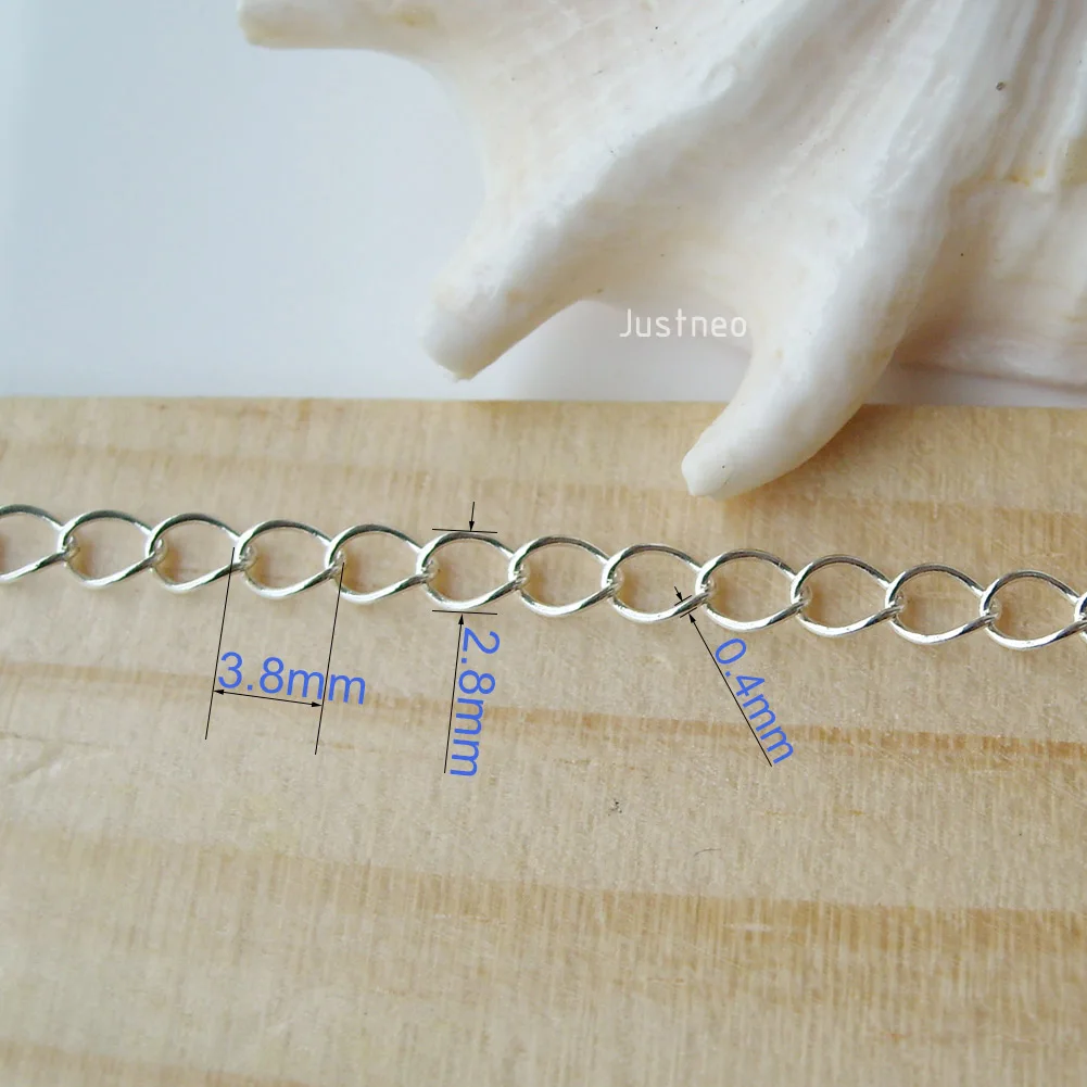 silver chain,solid 925 sterling silver twisted oval cable chain, loose chain for necklace,bracelet  jewelry, 1meter