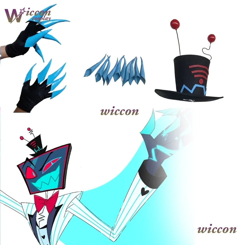 

Vox Косплей Шляпа 2025 Новый Аниме Hazzbin 2 Косплей Отель Vox Синие Ногти С Перчатками Женщины Мужчины Хэллоуин Ролевые Игры Аксессуары