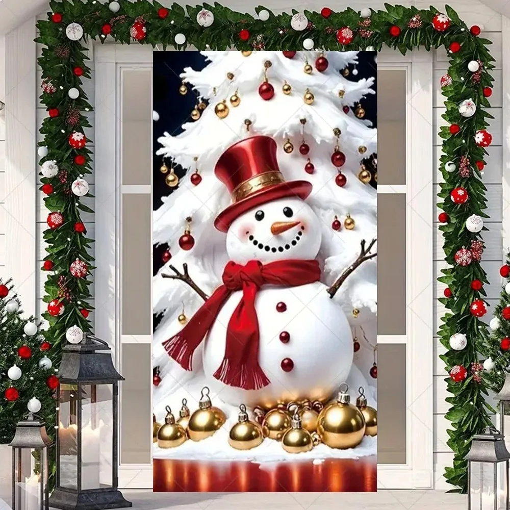 

Santa Claus reindeer snowman themed door frame background, Christmas snowman reindeer party props photo photography background
