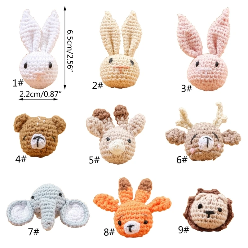 Handmade Crochet Animal Head Accessory DIY Baby Pacifier Chain Part Newborns Teether Toy Infant Chewing Toy Shower Gift